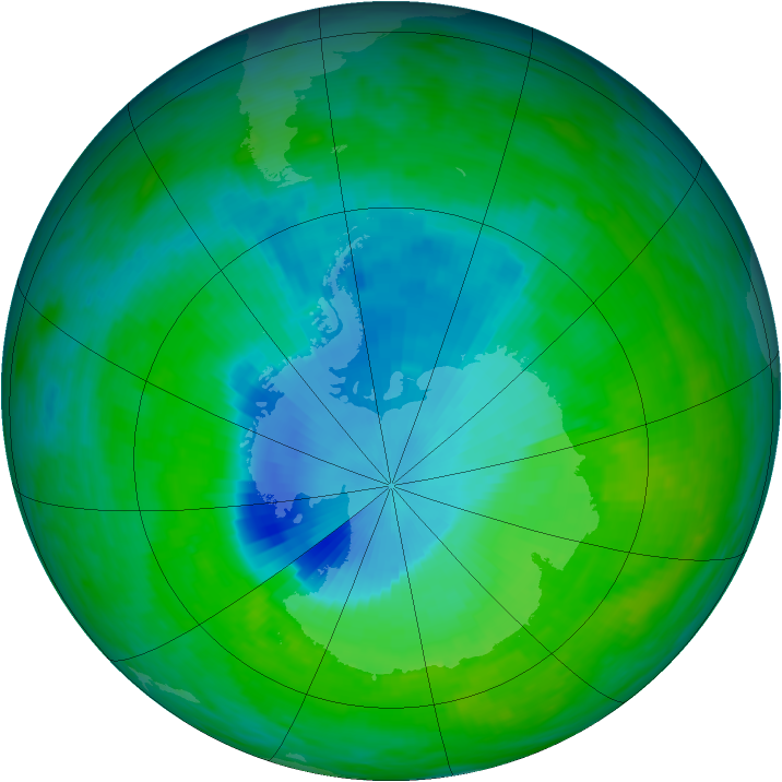 Antarctic ozone map for 07 December 1992